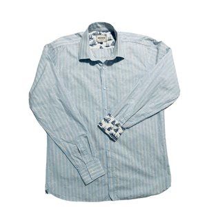 Ted Baker Archive Paisley Blue Red/White stripes Men's  Shirt Flip Cuffs 16 (L)